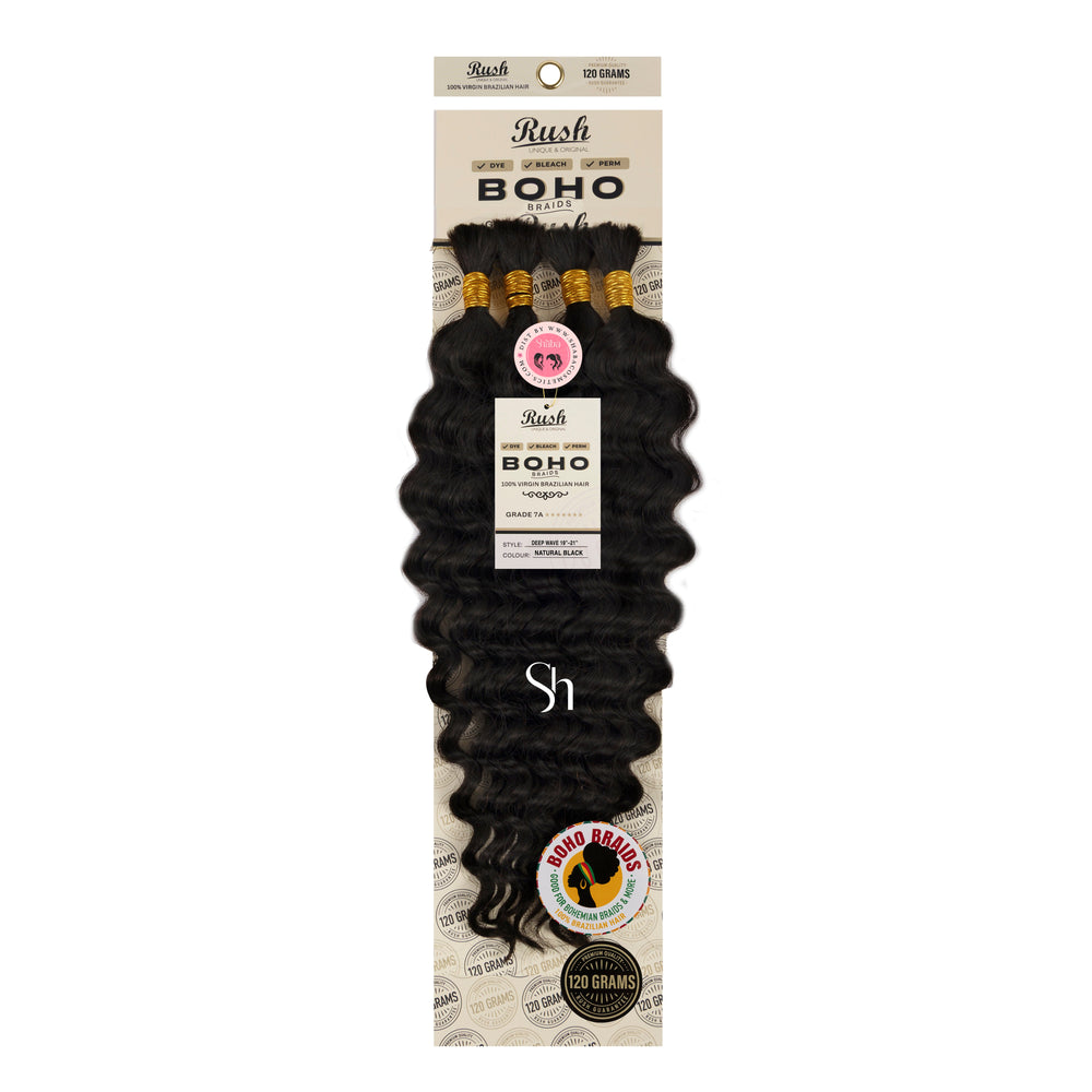 RUSH 100% Virgin Brazilian Boho Braids Deep Wave Bulk 19"-21"