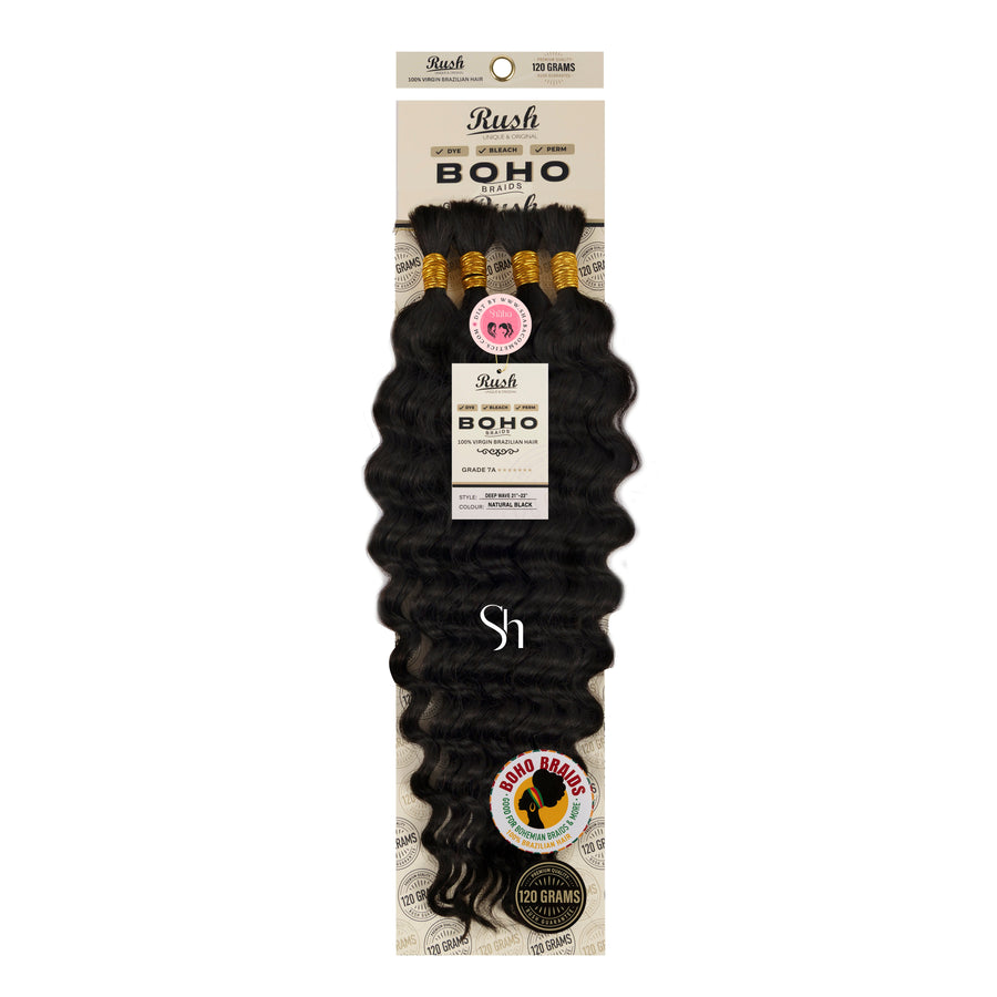 RUSH 100% Virgin Brazilian Boho Braids Deep Wave Bulk 21"-23"