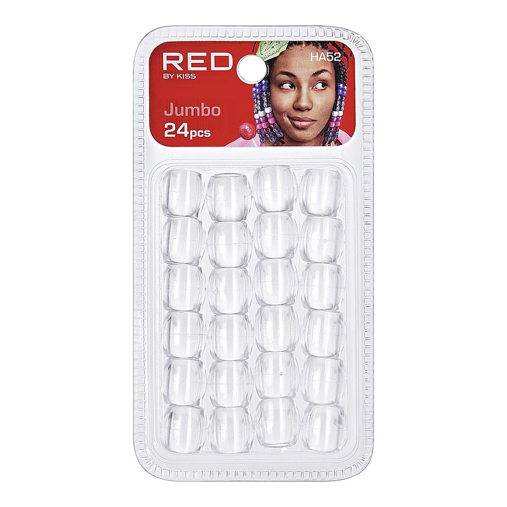 Red By Kiss Jumbo Hair Beads (24pcs)  Colored Beads for Braid and Jewelry Making