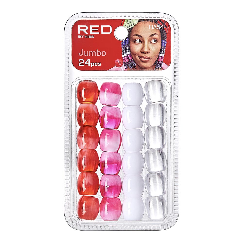 Red By Kiss Jumbo Hair Beads (24pcs)  Colored Beads for Braid and Jewelry Making