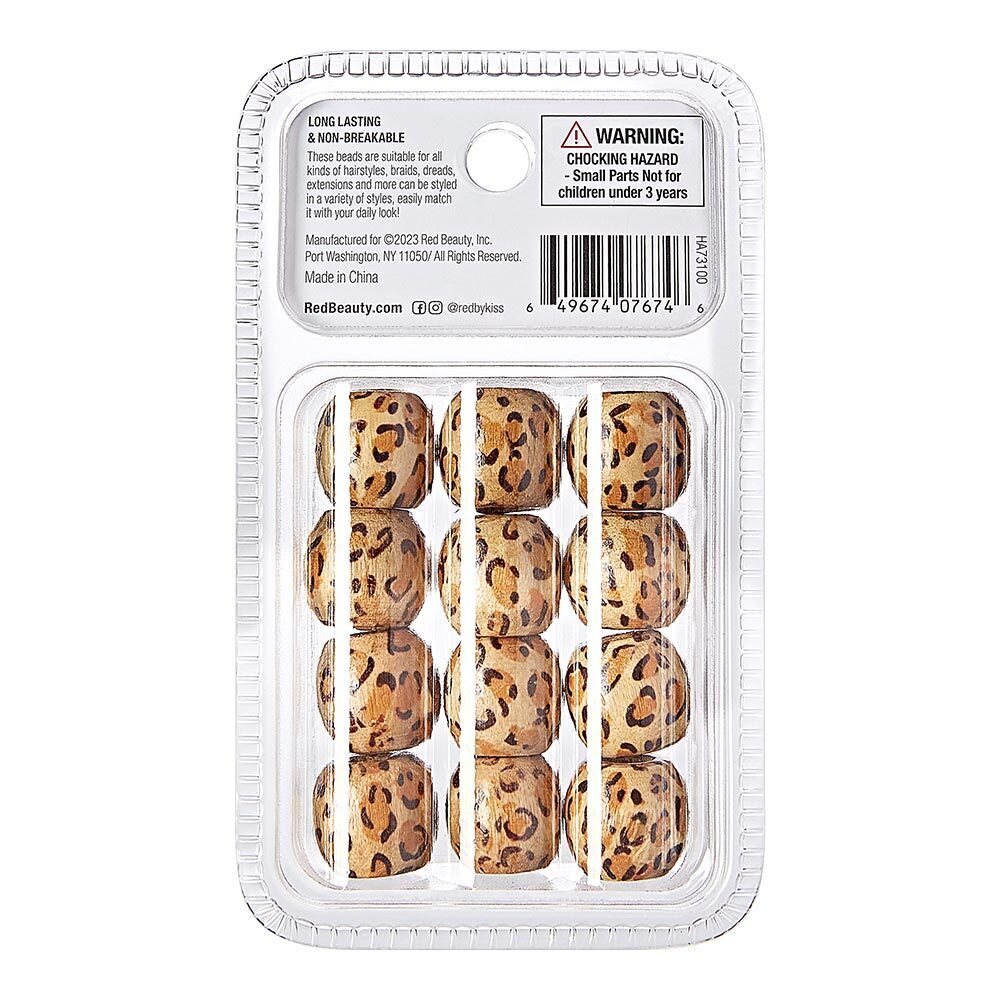 Red By Kiss Jumbo Leopard Pattern Wood Hair Beads (12pcs)