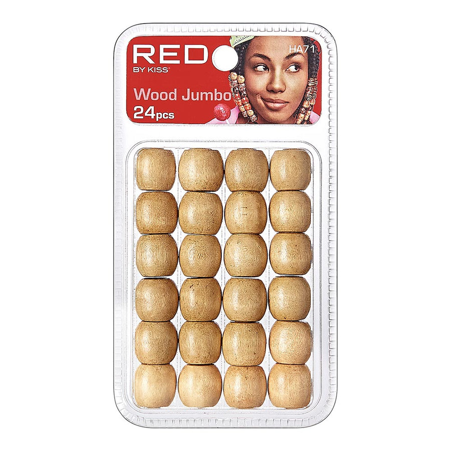 Red By Kiss Jumbo Wood Hair Beads (24pcs)  Colored Beads for Braid and Jewelry Making