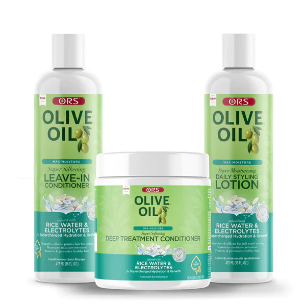 ORS Olive Oil Max Moisture Hair Bundle – Leave-In, Daily Styling Lotion & Deep Conditioner