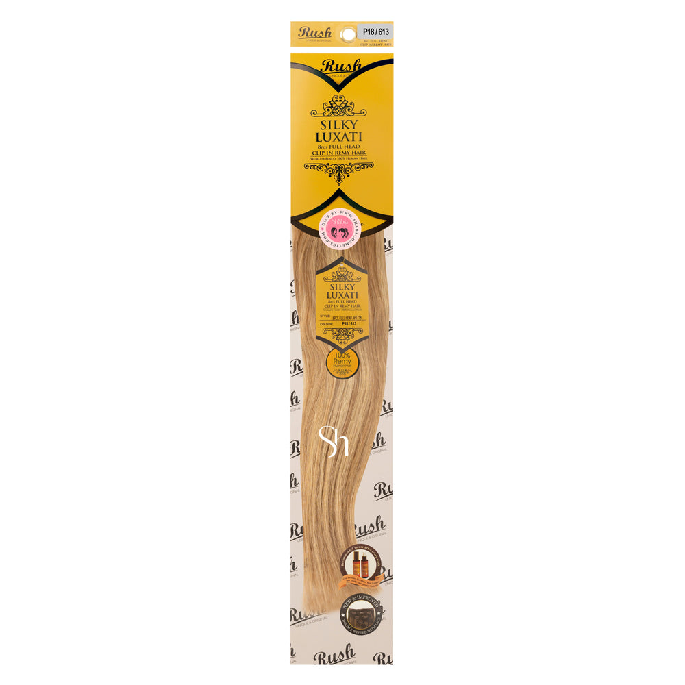 RUSH Silky Luxati 18" Straight 8pcs Full Head Clip-In 100% Human Remy Hair