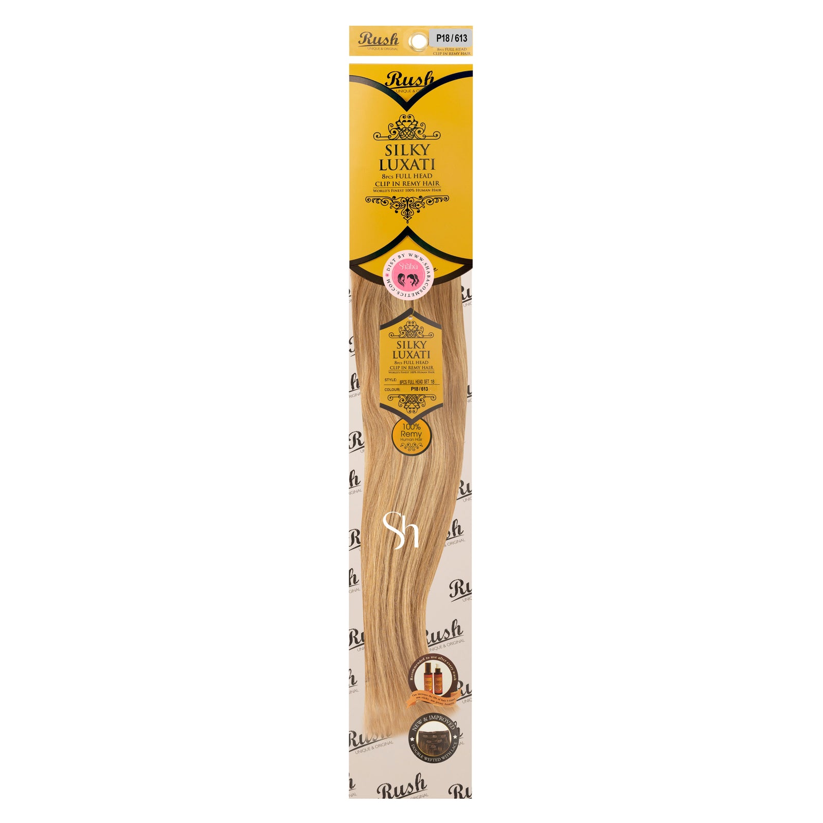 RUSH Silky Luxati 18" Straight 8pcs Full Head Clip-In 100% Human Remy Hair