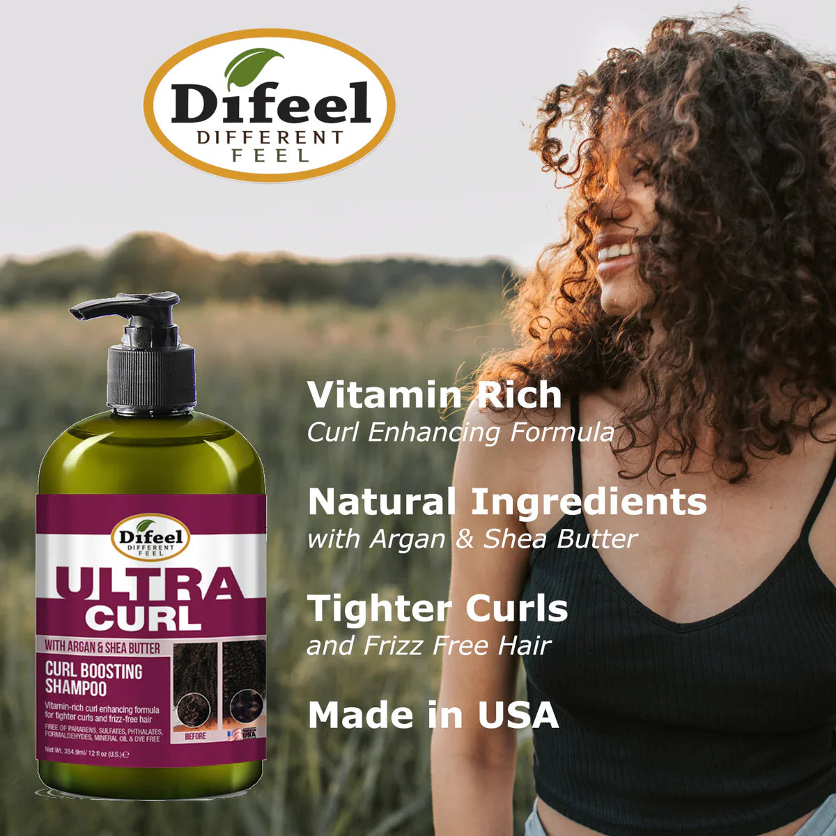 Difeel Ultra Curl with Argan & Shea Butter Curl Boosting Shampoo 12oz
