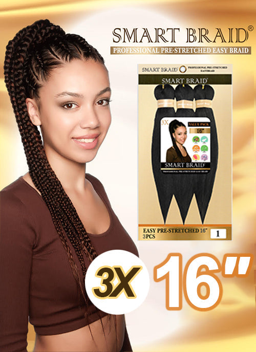 Smart Braid Pre-Stretched Braiding Hair 16" – 3X Pack