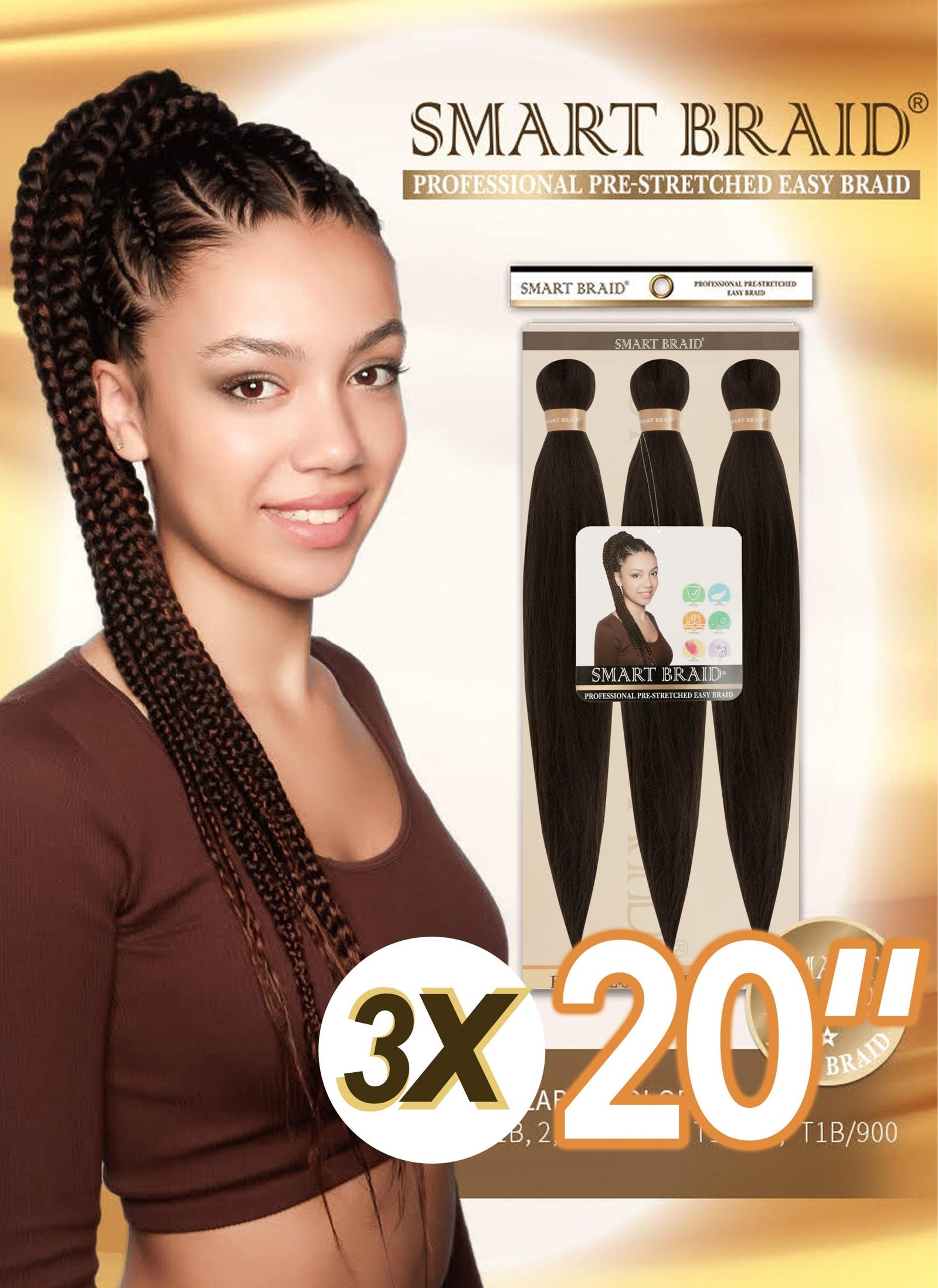 Smart Braid Pre-Stretched Braiding Hair 20 Inch – 3X Pack