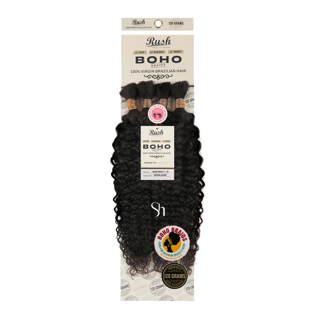 RUSH 100% Virgin Brazilian Boho Braids Water Wave Bulk 17"-19"
